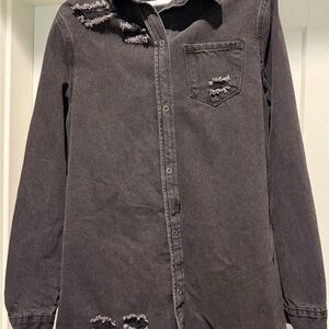 Distressed Black Denim Shirt